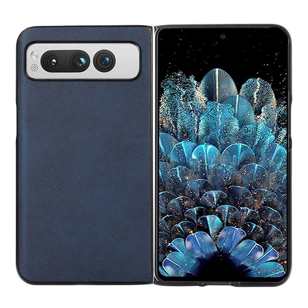 Google Pixel Fold Læderbelagt Plastik Bagside Cover Blå