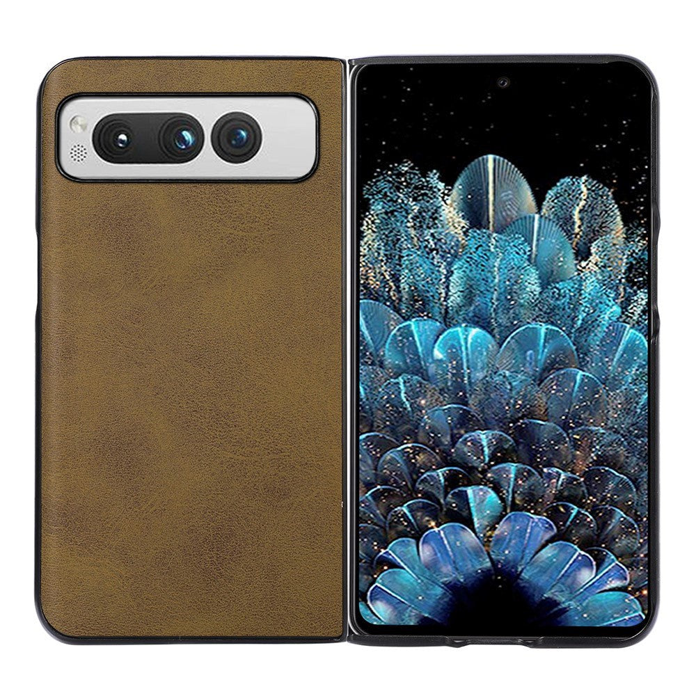 Google Pixel Fold Læderbelagt Plastik Bagside Cover Olivengrøn