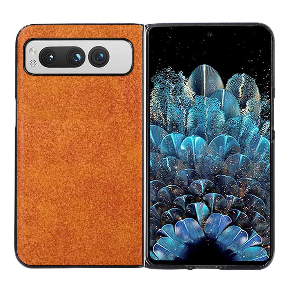 Google Pixel Fold Læderbelagt Plastik Bagside Cover Brun