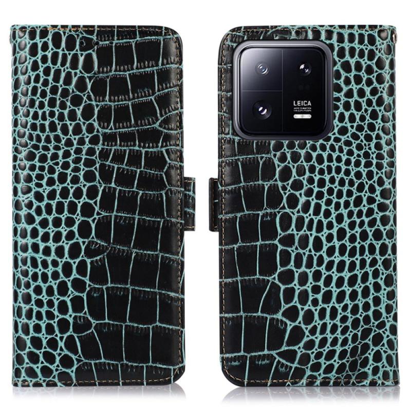Xiaomi 13 Pro 5g ægte Læder Cover Med Rfid Krokodille Design Grøn
