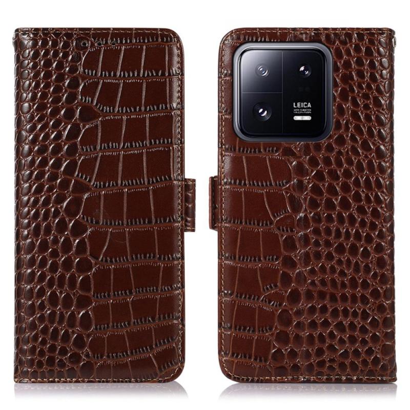 Xiaomi 13 Pro 5g ægte Læder Cover Med Rfid Krokodille Design Brun