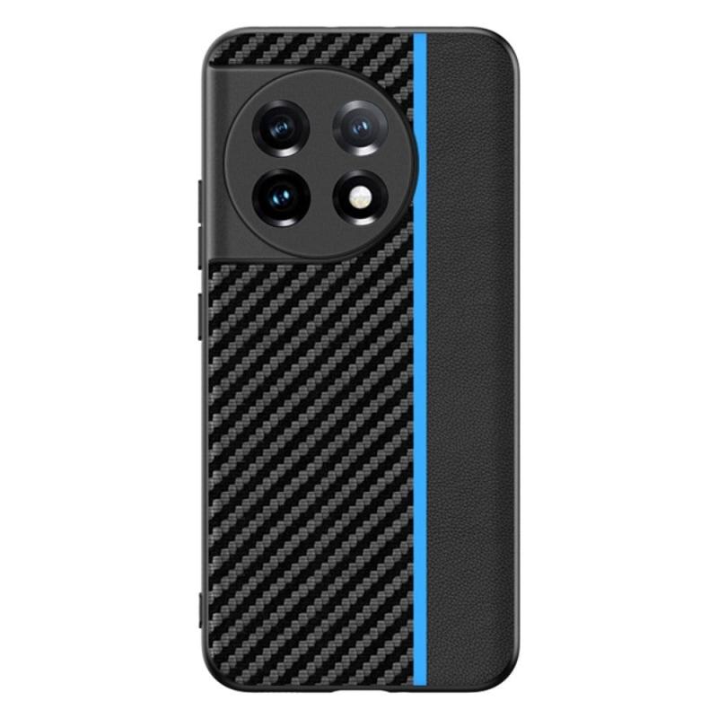 One Plus 11 Tpu Carbon   Imiteret Læder Cover Sort   Blå