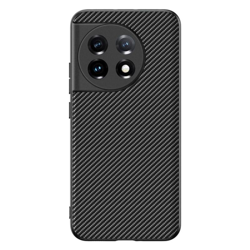 One Plus 11 Tpu Carbon   Imiteret Læder Cover Sort   Grå