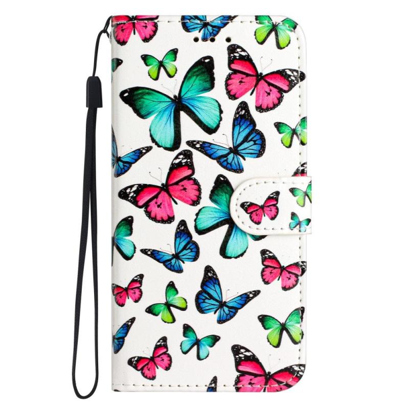 Eiderwood Motorola Moto G42 Læder Flip Cover    Pung   Strop Farverige Sommerfugle