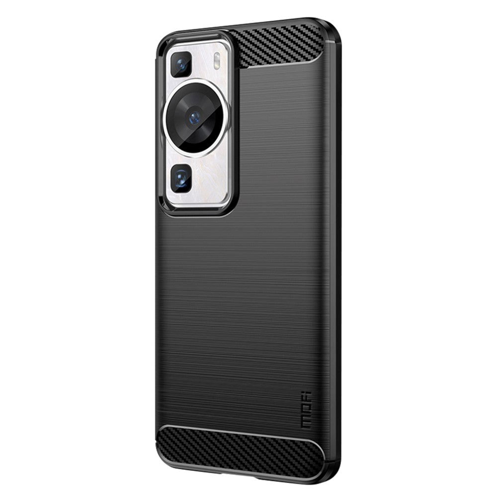 Huawei P60 Pro Mofi Brushed Carbon Fiber Fleksibelt Plastik Bagside Cover Sort