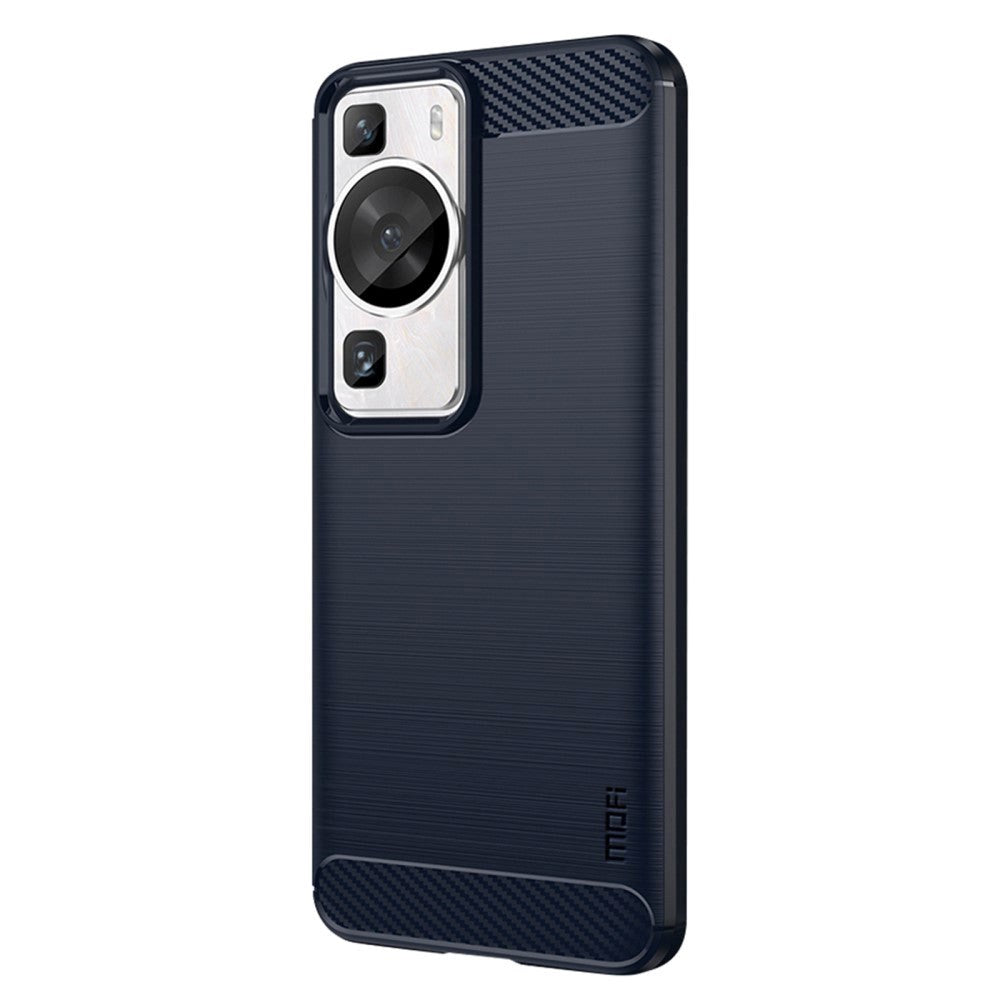 Huawei P60 Pro Mofi Brushed Carbon Fiber Fleksibelt Plastik Bagside Cover Blå
