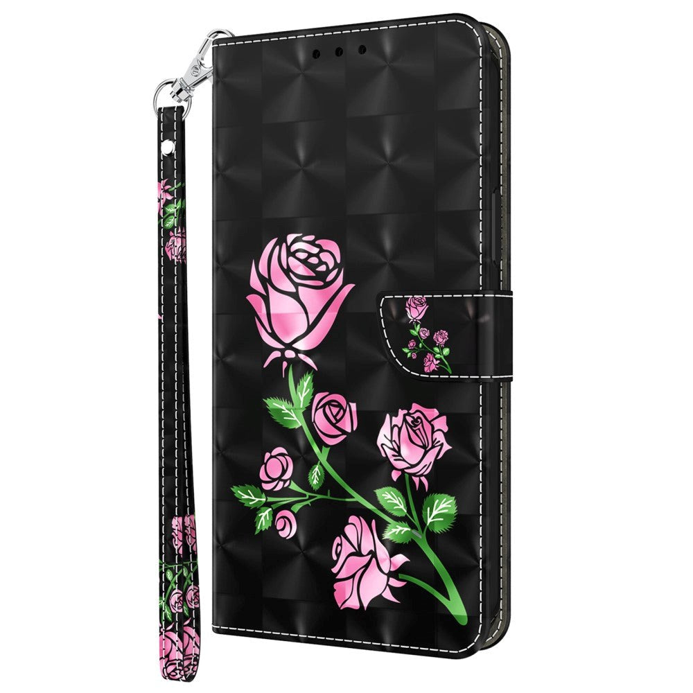 Honor Magic5 Lite Light Spot Læder Cover Sort Med Lyserøde Roser