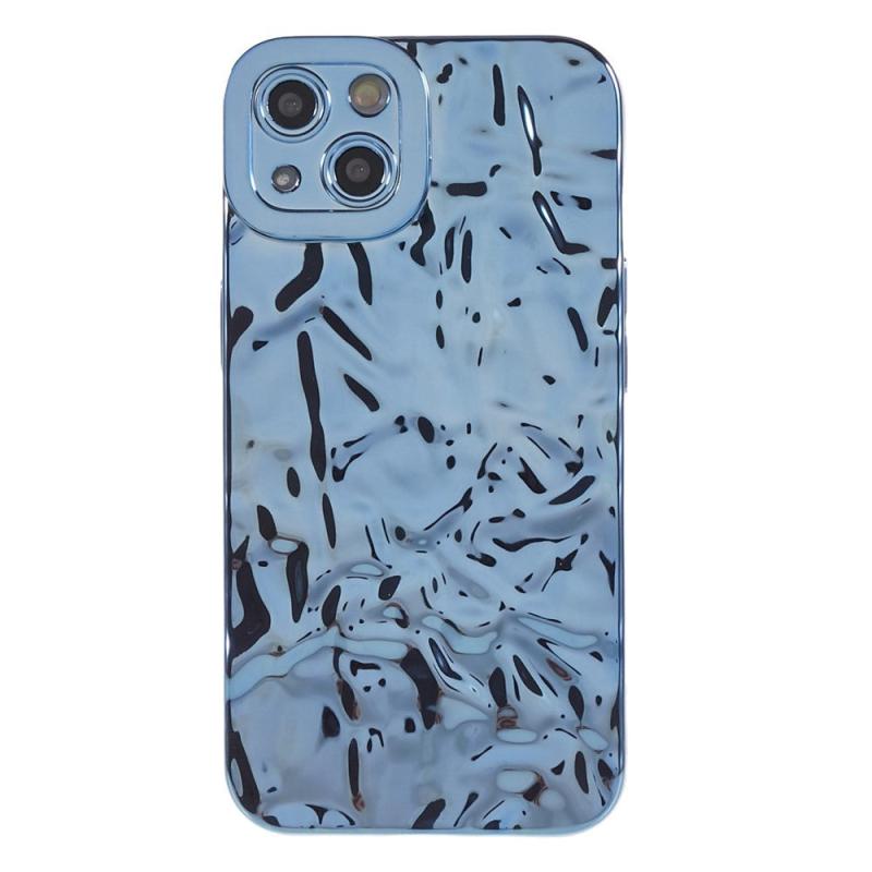 Iphone 13 Skinnende Fleksibel Plastik Bagside Cover Bølget Design Blå