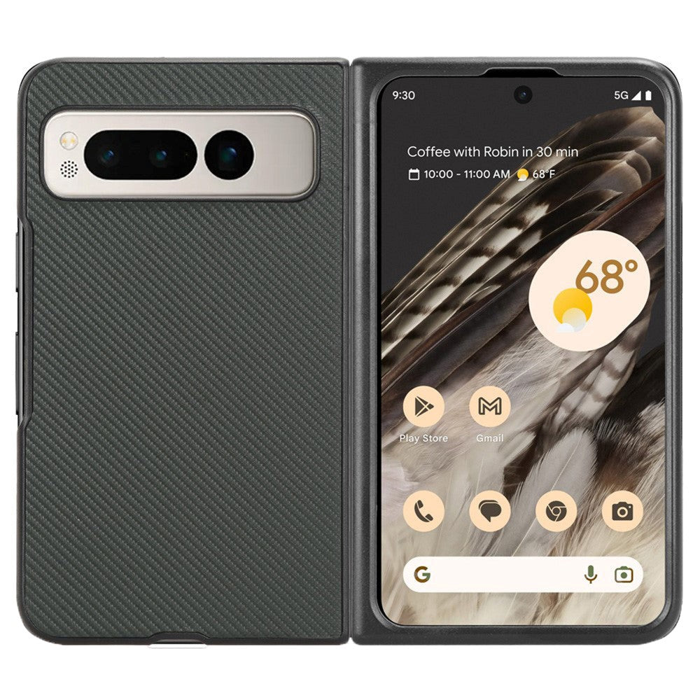 Google Pixel Fold Læderbetrukket Plastik Cover Grøn Carbon
