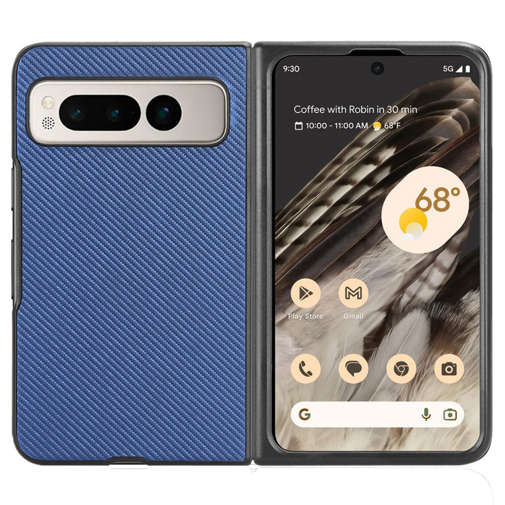 Google Pixel Fold Læderbetrukket Plastik Cover Blå Carbon
