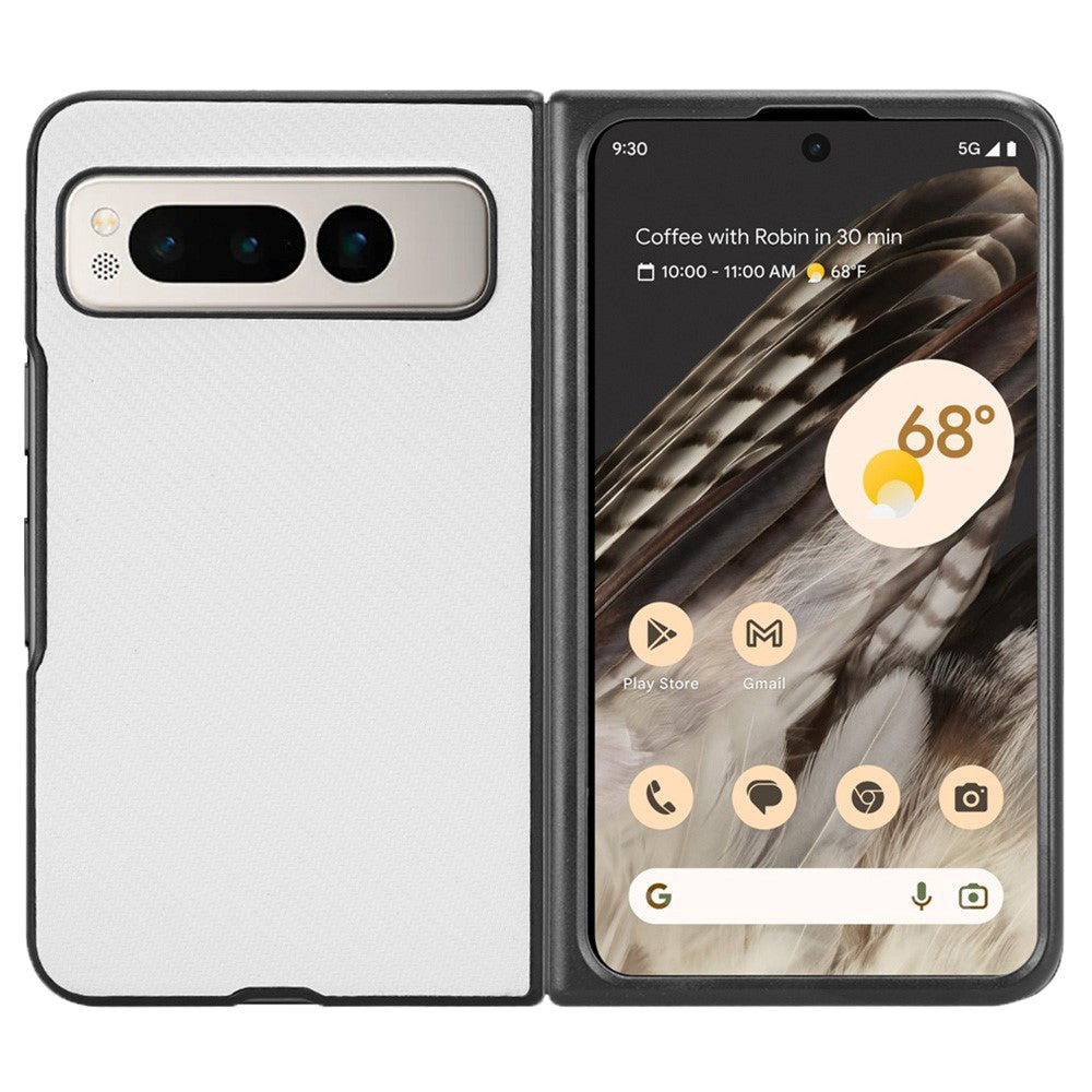 Google Pixel Fold Læderbetrukket Plastik Cover Hvid Carbon
