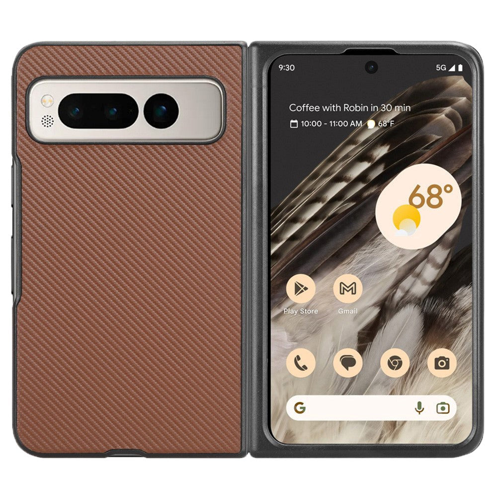 Google Pixel Fold Læderbetrukket Plastik Cover Brun Carbon