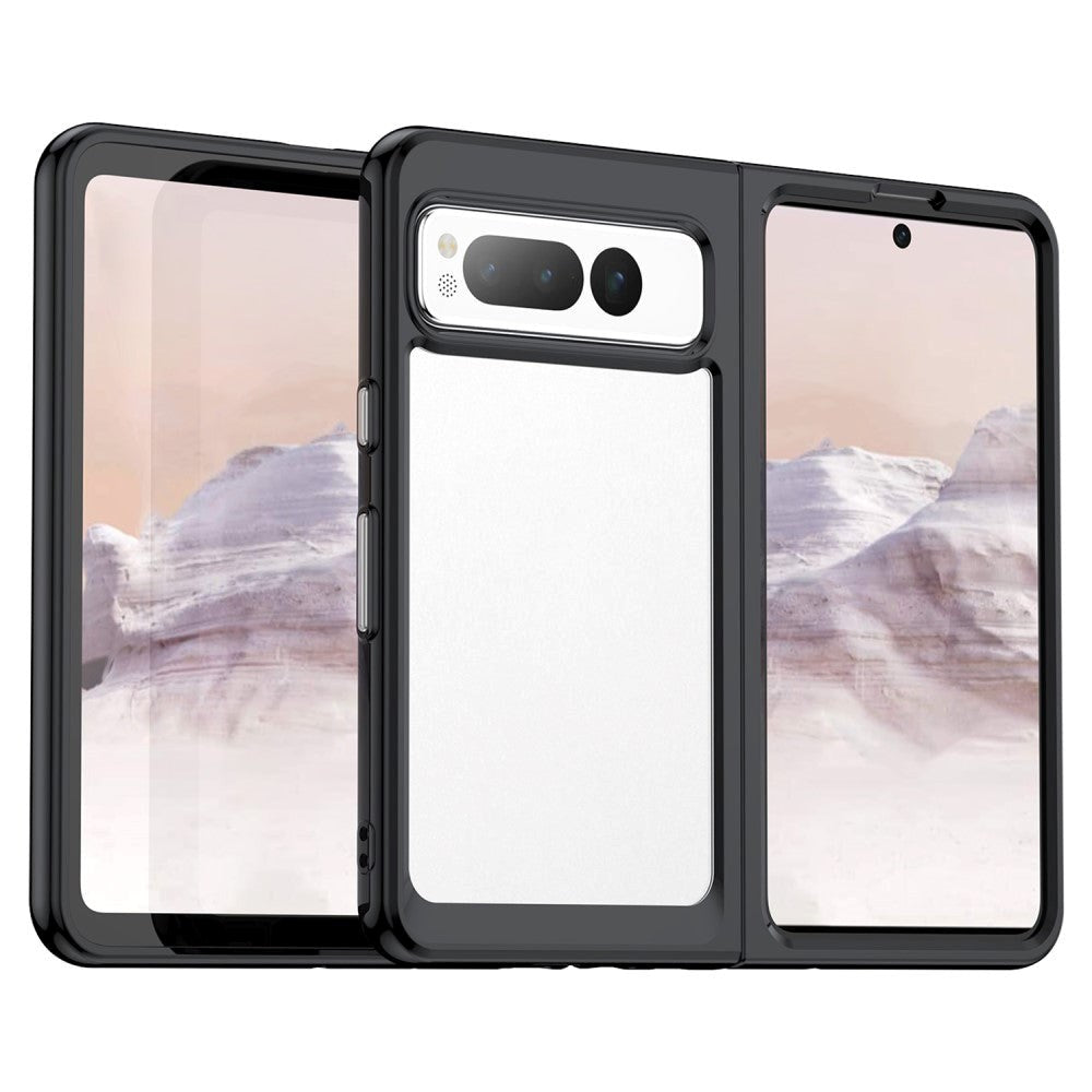 Google Pixel Fold Hybrid Plastik Bagside Cover Gennemsigtig   Sort