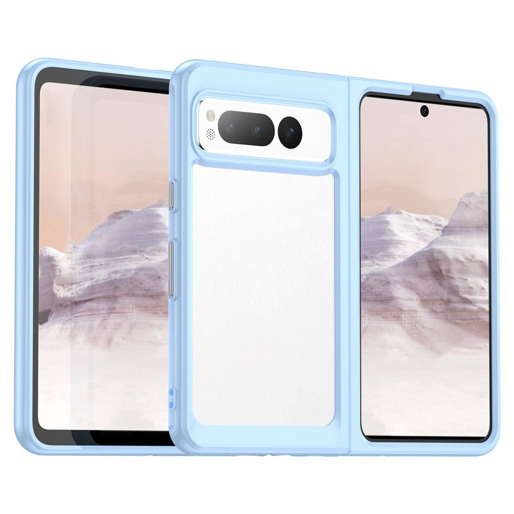 Google Pixel Fold Hybrid Plastik Bagside Cover Gennemsigtig   Blå