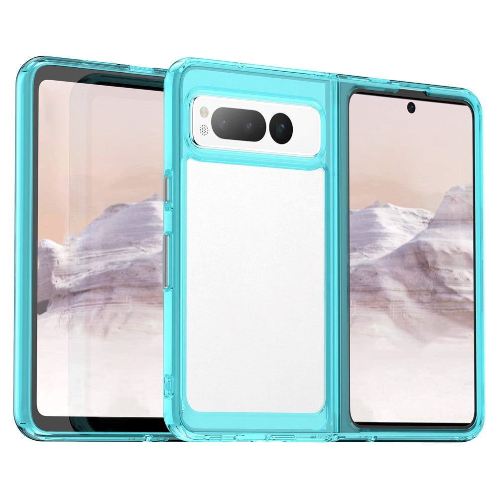 Google Pixel Fold Hybrid Plastik Bagside Cover Gennemsigtig   Turkis