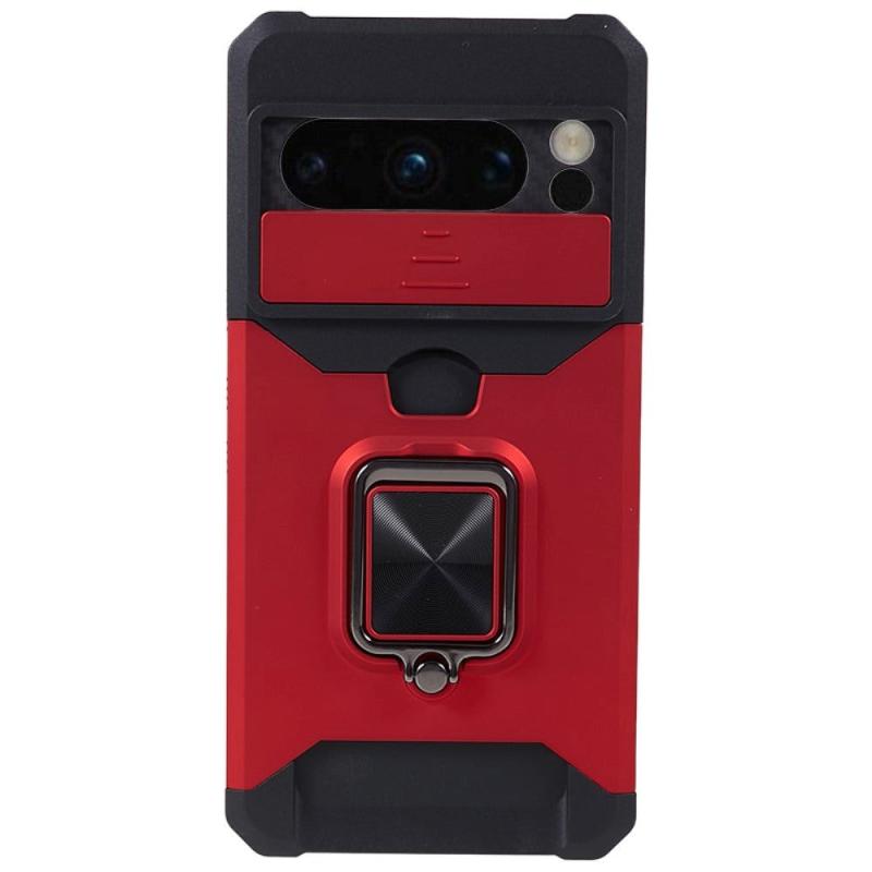Google Pixel   Pro Håndværker Bagside Cover    Magnetisk Kickstand  Kortholder   Cam Slider Rød