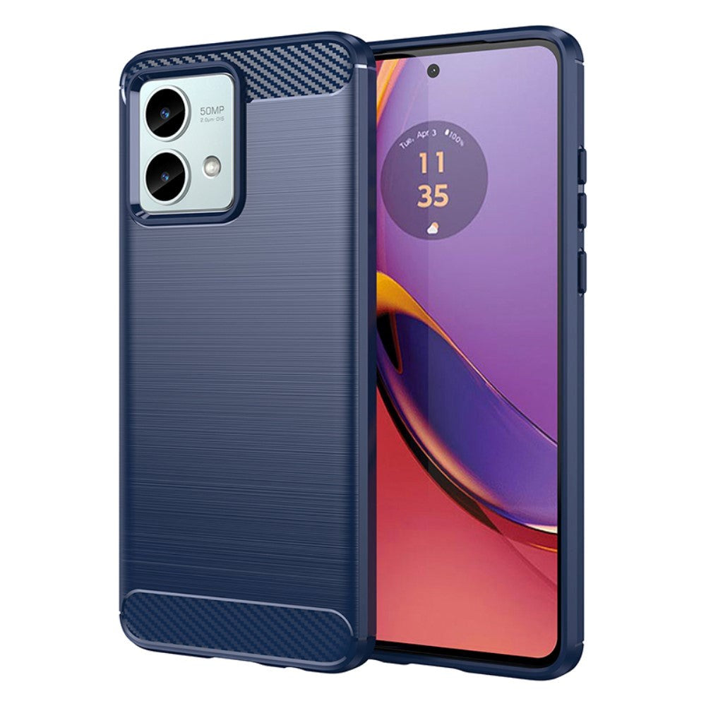 Motorola Moto G84 Brushed Carbon Plastik Bagside Cover Blå