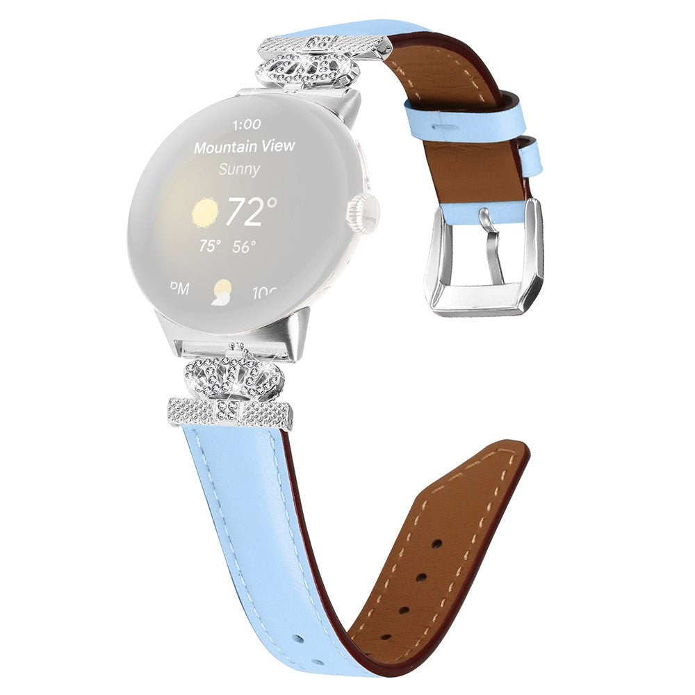 Google Pixel Watch           Læder Urrem    Sølv Rhinsten Spænde Blå