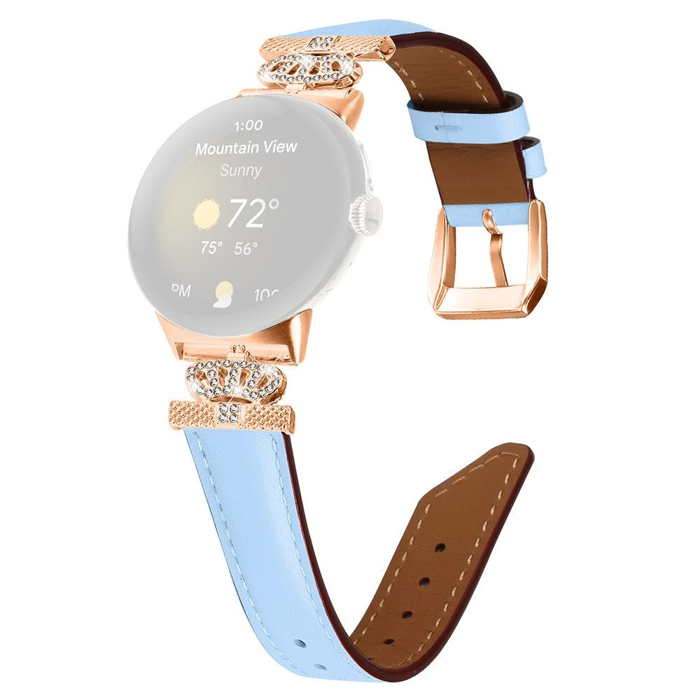 Google Pixel Watch           Læder Urrem    Rose Gold Rhinsten Spænde Blå