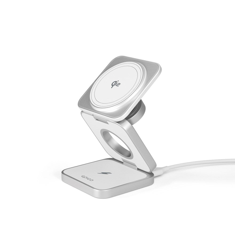 - -  Trådløs Oplader Epico Ultrabase Qi2 Fold Alu Mag  Magsafe Kompatibel Hvid