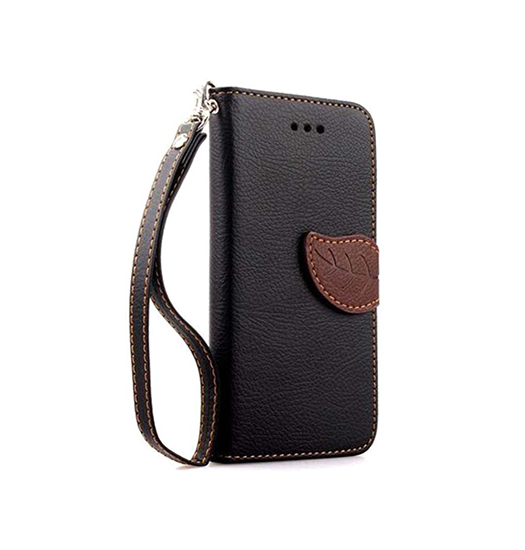 Huawei P20 Læder Flipcover Etui    Bladlukning Sort   Brun