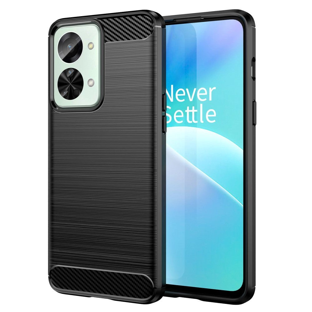 Oneplus Nord 2t  5g  Brushed Carbon Fiber Fleksibelt Plastik Bagside Cover Sort