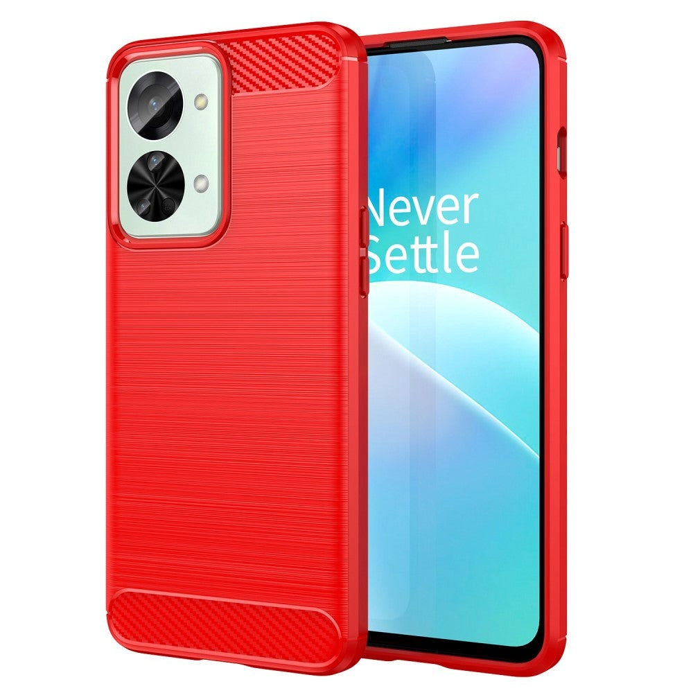 Oneplus Nord 2t  5g  Brushed Carbon Fiber Fleksibelt Plastik Bagside Cover Rød