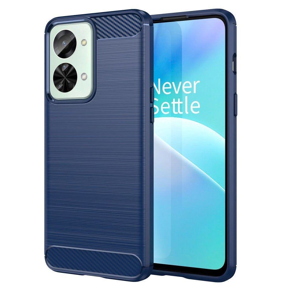 Oneplus Nord 2t  5g  Brushed Carbon Fiber Fleksibelt Plastik Bagside Cover Blå
