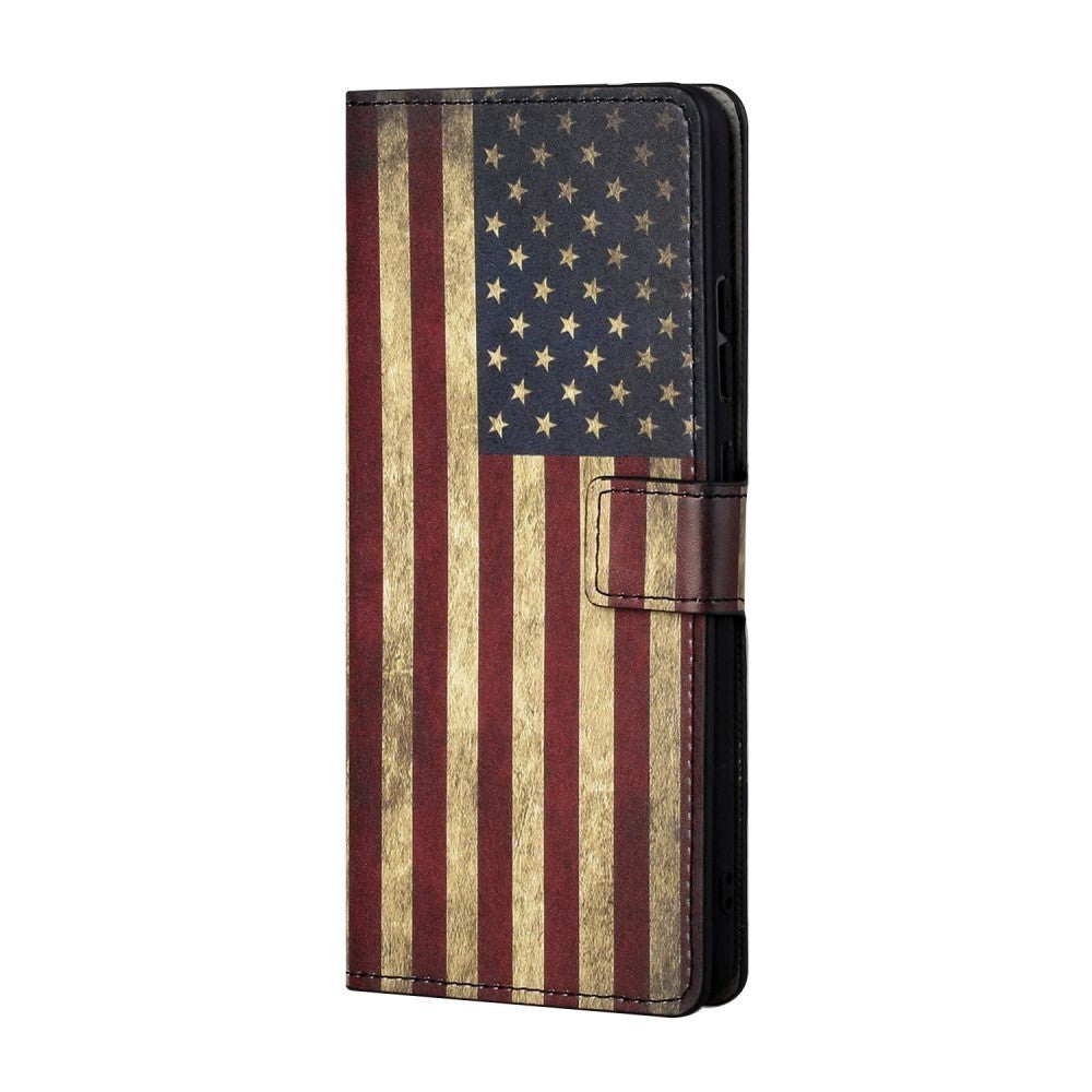 Google Pixel 7a Læder Flip Cover    Pung   Ståfunktion Amerikansk Flag