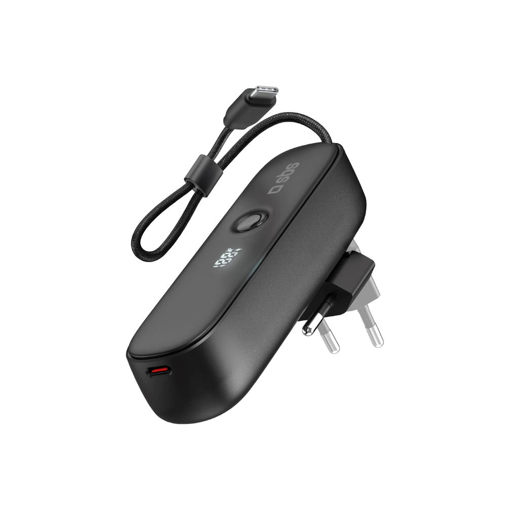 - -  Hybrid Powerbank   Vægoplader    Usb-  Kabel 5000 Mah   20w Sbs Sort